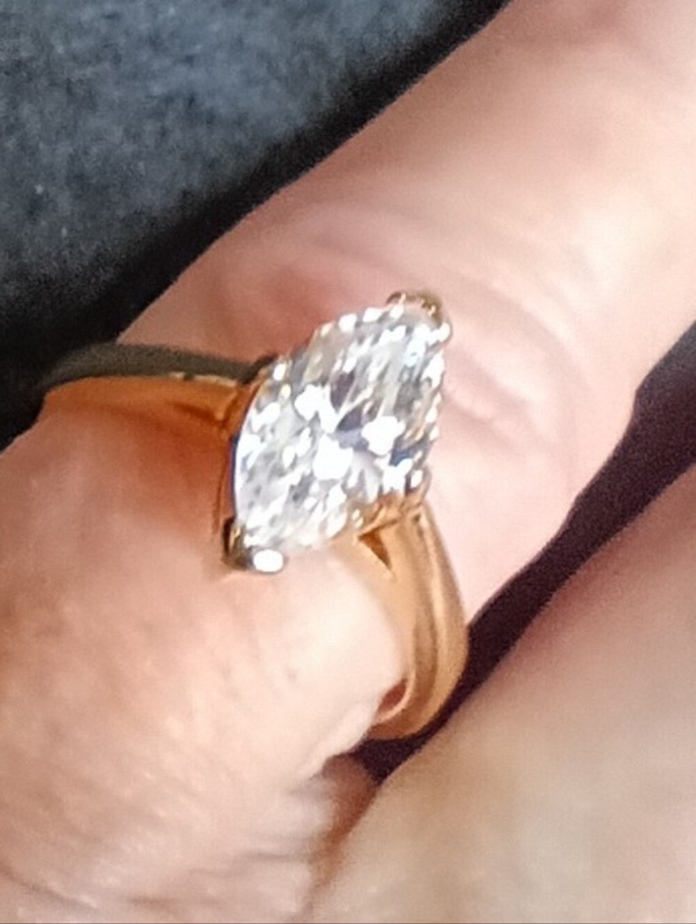 Gold Finish Marquise Cubic Zirconia Solitaire Ring